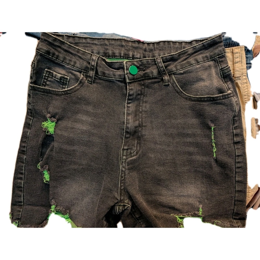 Girl's Size L Shorts Black With‎ Bright Green Interior Frayed Hem Halloween